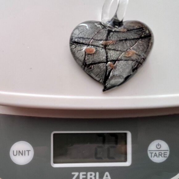 3D Heart Dichroic Glass Pendant • Black Silver Gold • 925 Italian Chain - Picture 6 of 11